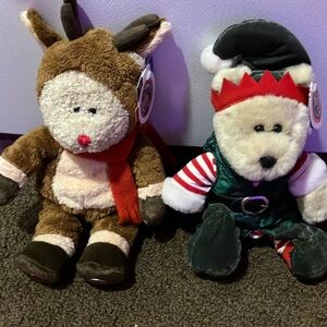 Plush Reindeer and Elf Toy Set - Brown and Green